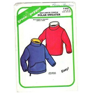 Green Pepper  Unisex Childs 4 to 14 Mock Turtle Polar Sweater Uncut Sewing Patte